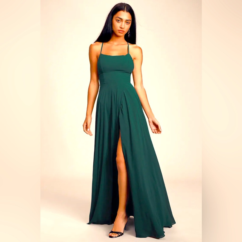 Dreamy Romance Forest Green Backless Maxi Dress-Lulus- Size XL